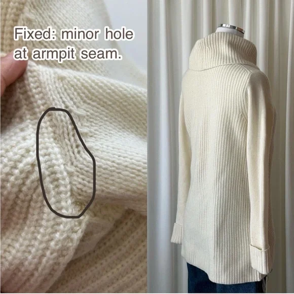 Talbots Pure Cashmere Cream Ribbed Turtleneck Sweater Minimalist. - Picture 7 of 8